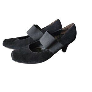 Paul Green US Sz 7.5/UK Sz 5 Black Mary Jane Style Suede Heels Elastic Strap